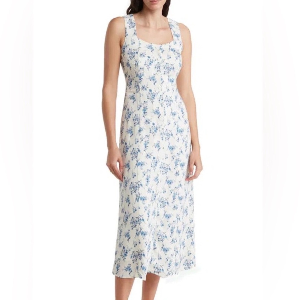 Blu Pepper White and Blue Floral Midi Dress